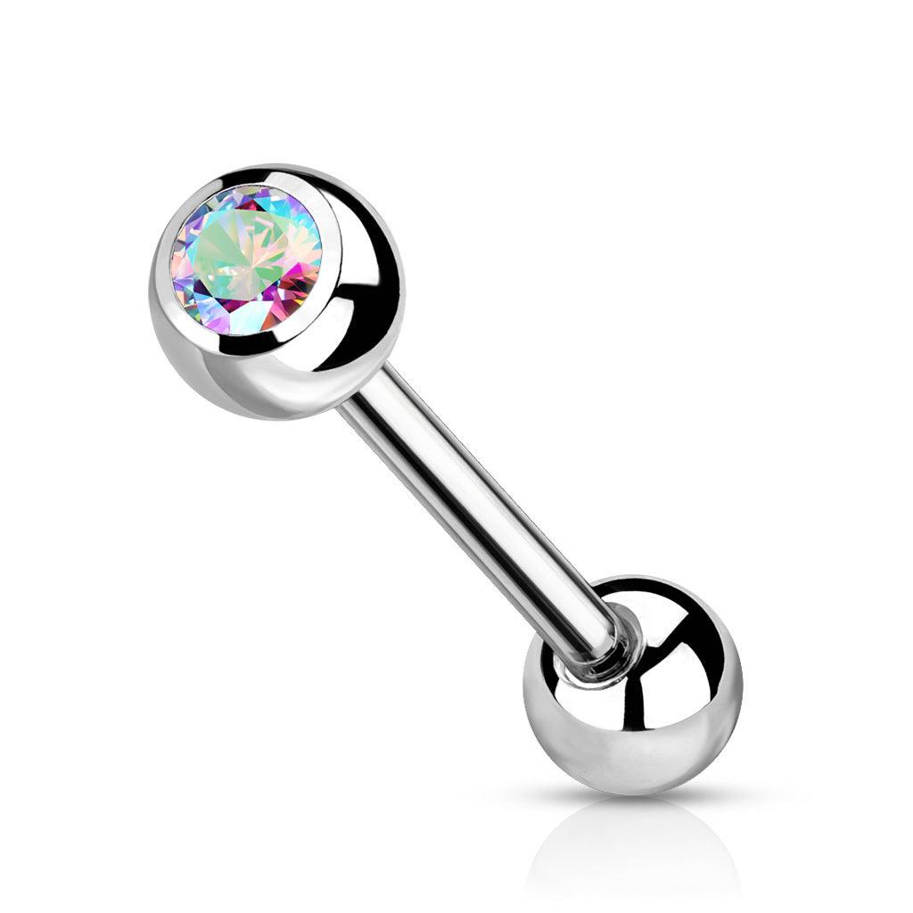 Barbell/string jewelry, Titanium Barbell With Aurora Borealis CZ