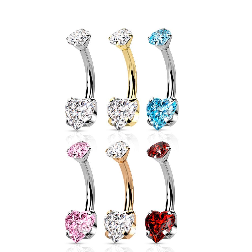 Belly button, Titanium Prong Set Heart CZ in Pink