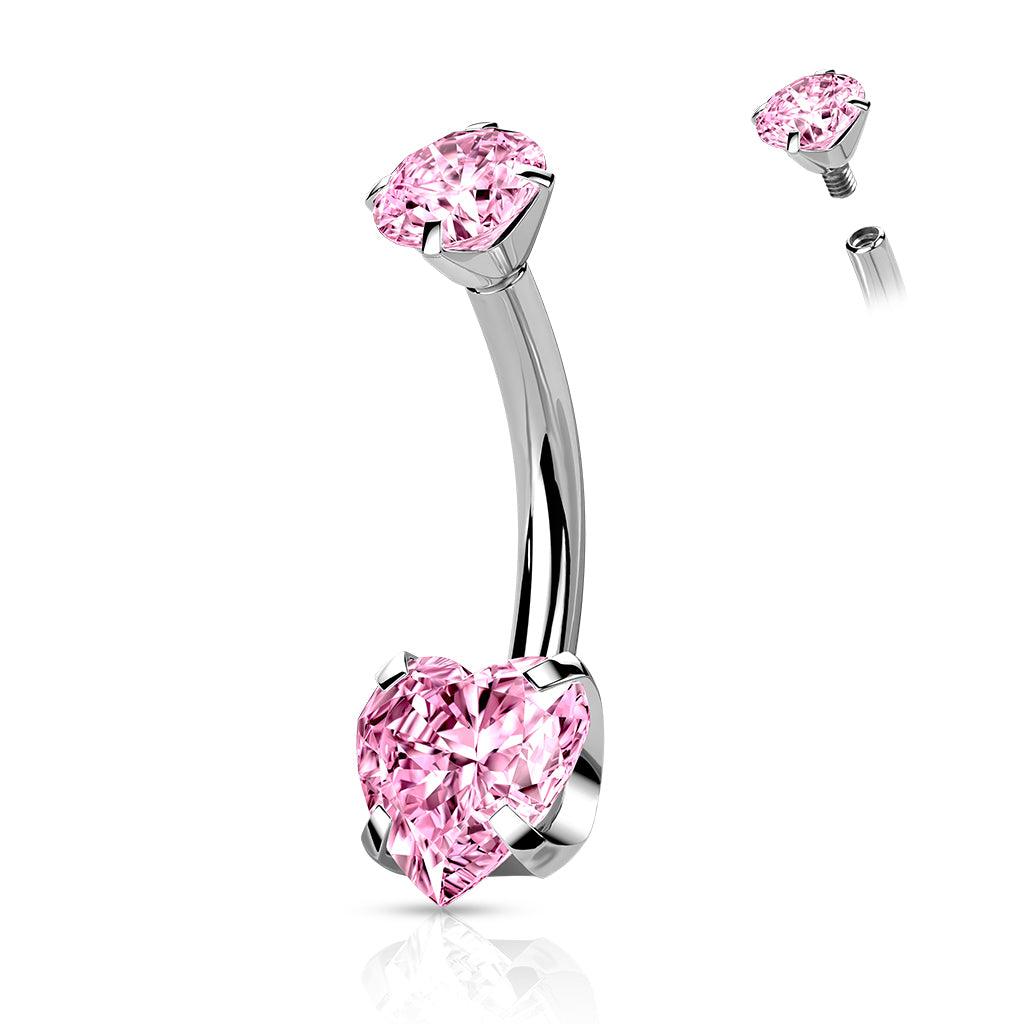 Napakoru, Titanium Prong Set Heart CZ in Pink -pinkki sydännapakoru