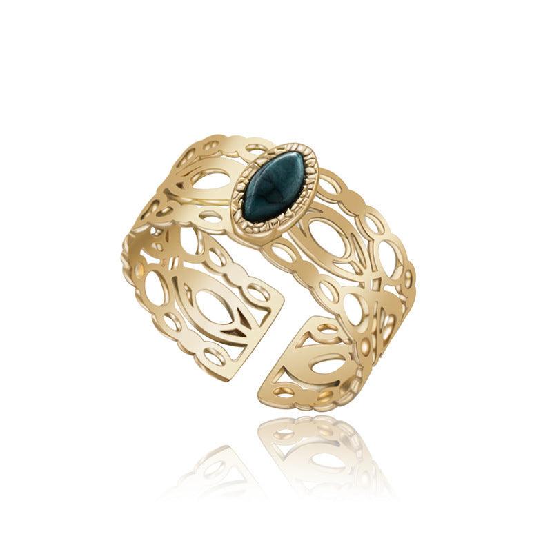 FRENCH RIVIERA|Ally - green stone surgical steel ring