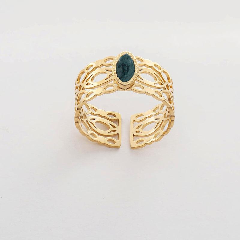 FRENCH RIVIERA|Ally - green stone surgical steel ring