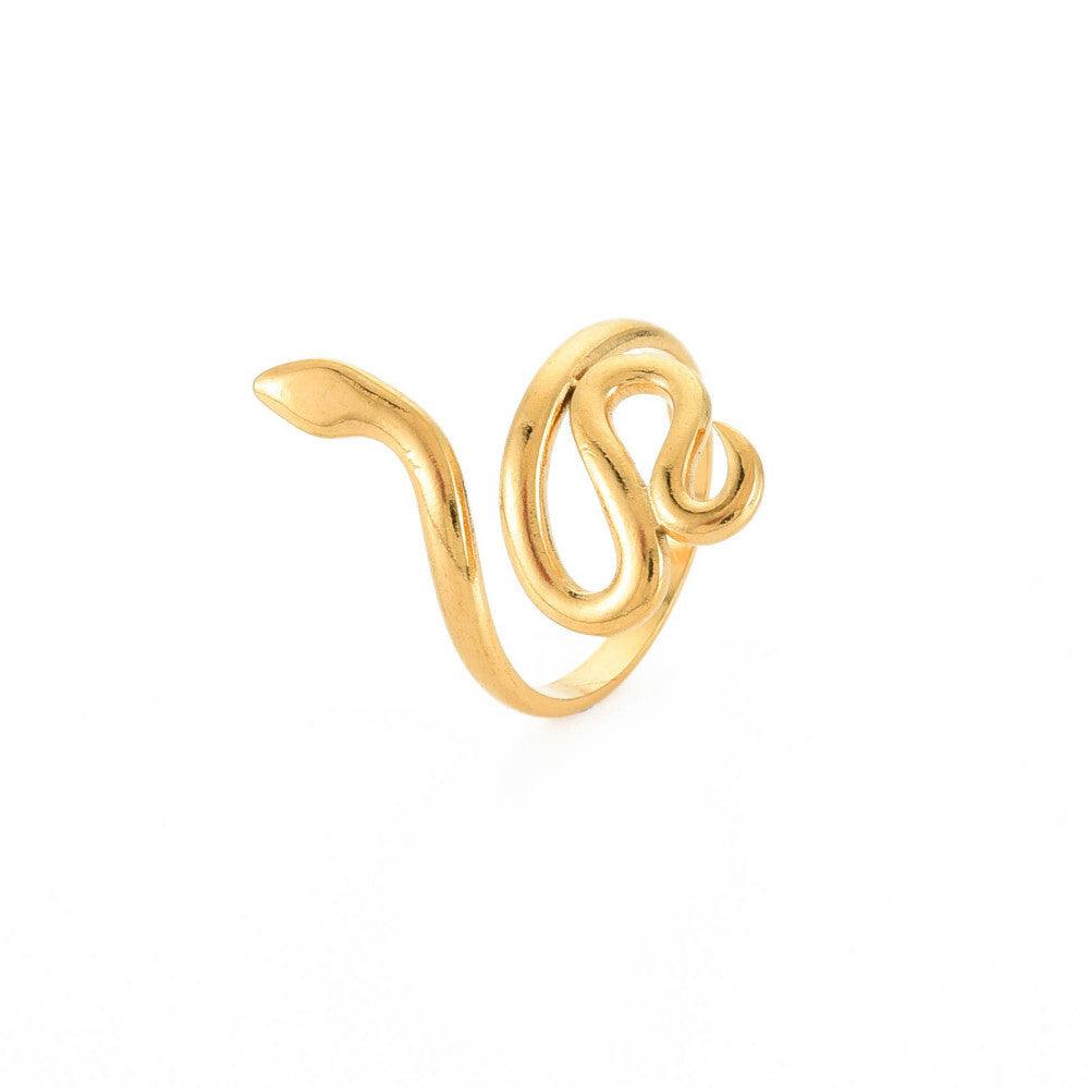 FRENCH RIVIERA|Smooth Gold Snake Ring -käärmesormus kirurginterästä