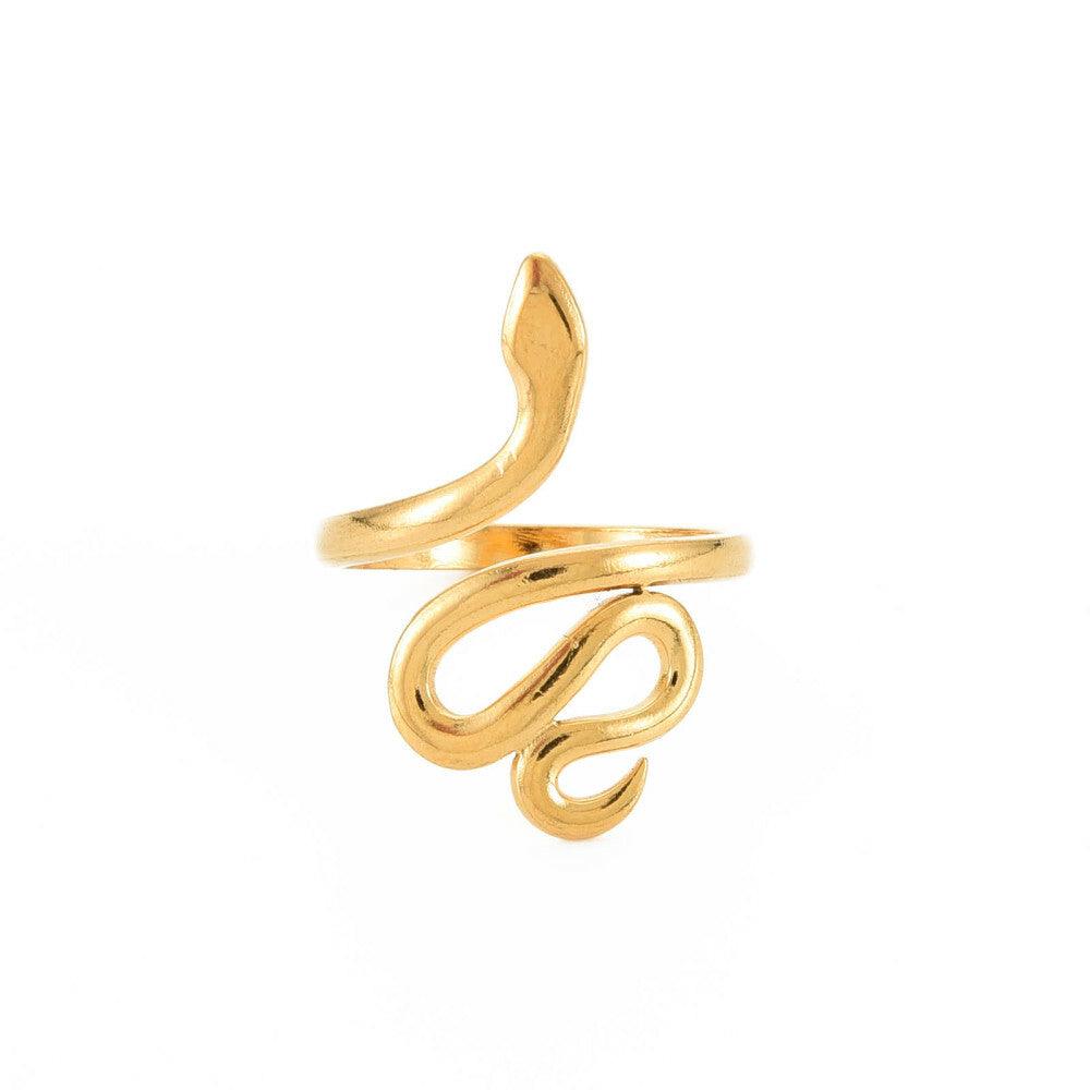 FRENCH RIVIERA|Smooth Gold Snake Ring -käärmesormus kirurginterästä