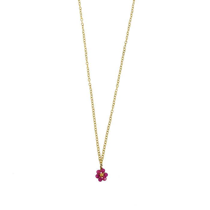 FRENCH RIVIERA|Mini Maya -fuchsia flower surgical steel necklace