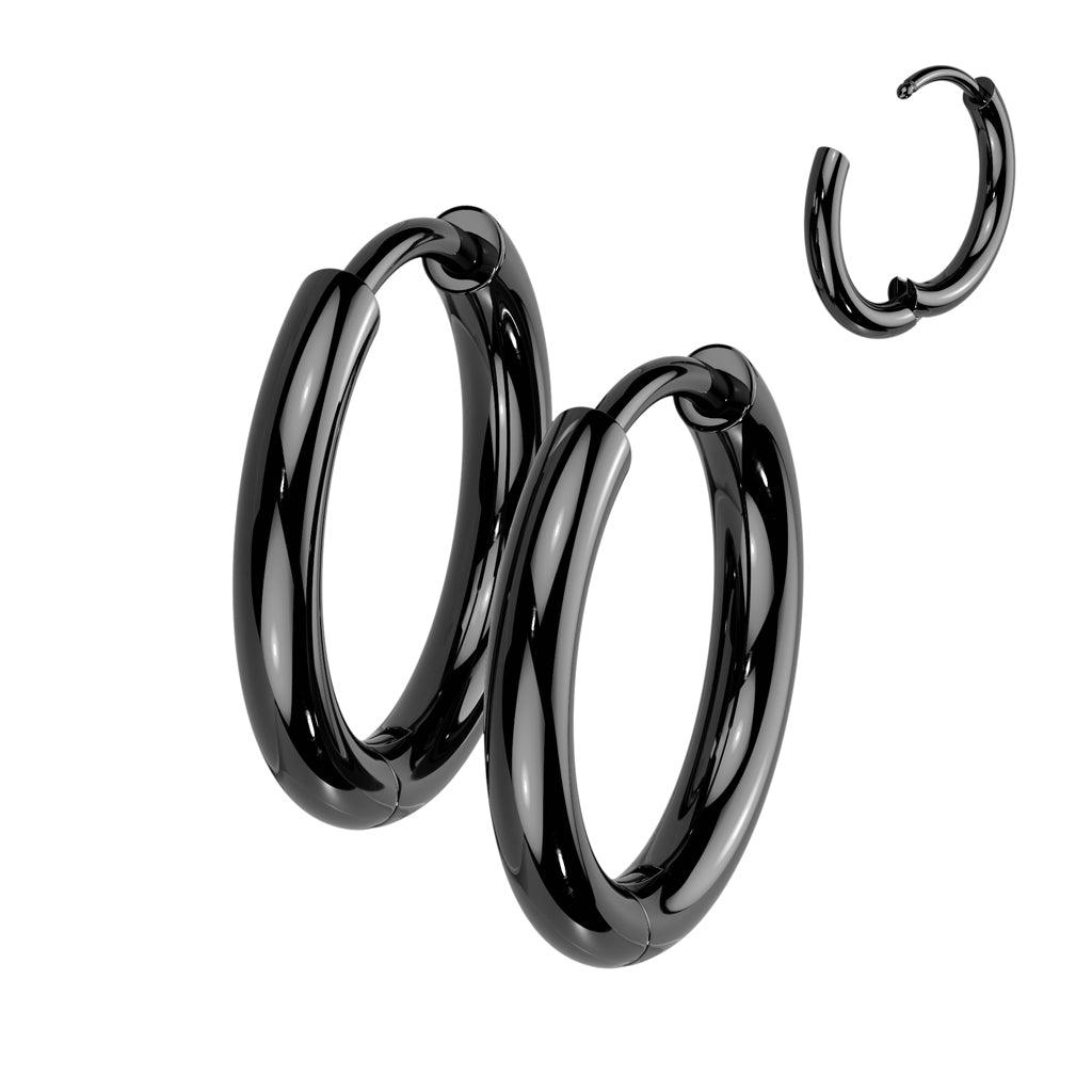 Titanium black rings, Titanium Hoops (two sizes)