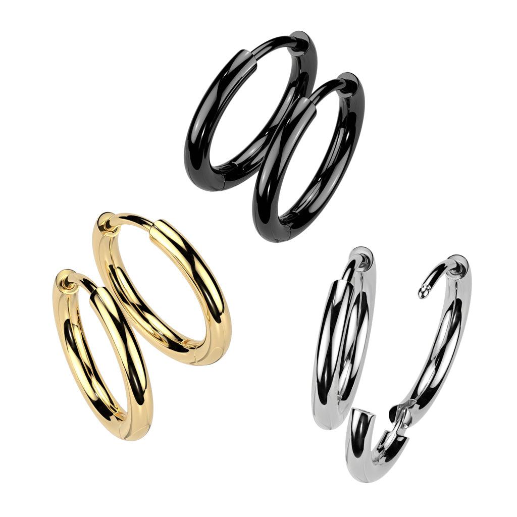 Titanium black rings, Titanium Hoops (two sizes)