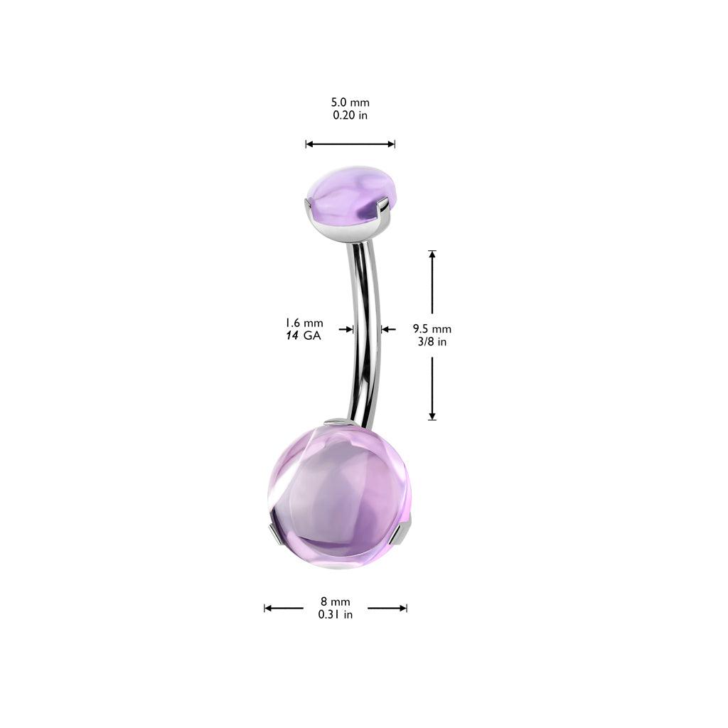 Navel ring, Titanium Prong Set Stone - purple round stone