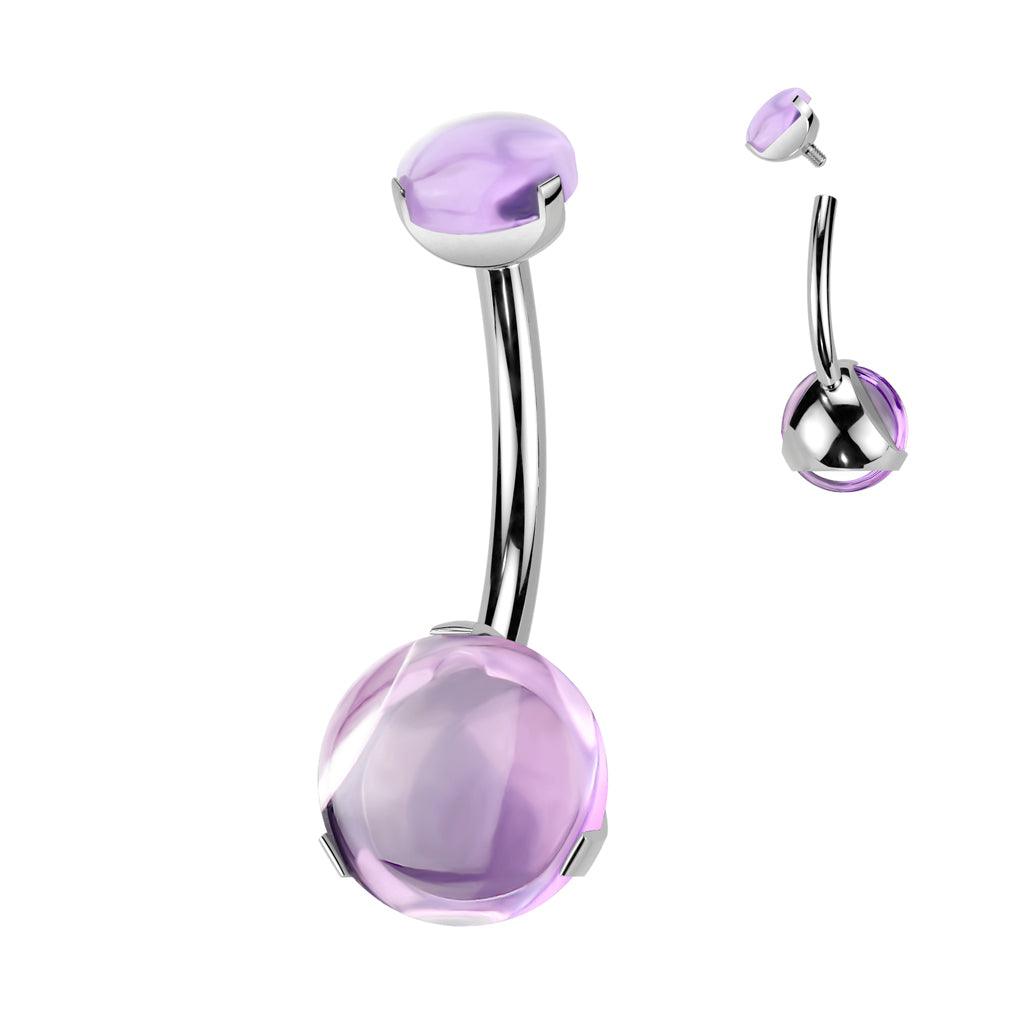 Navel ring, Titanium Prong Set Stone - purple round stone