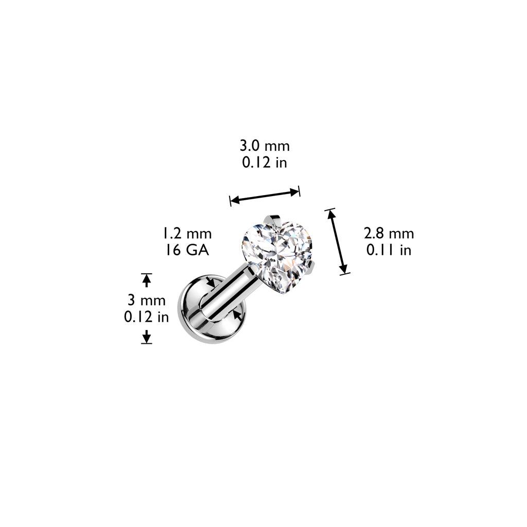 Titanium cartilage jewelry/tragus jewelry, Small Heart CZ Top in Gold