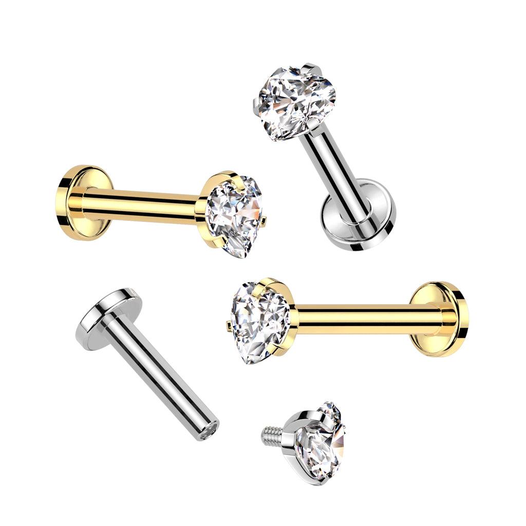 Titanium cartilage jewelry/tragus jewelry, Small Heart CZ Top in Gold