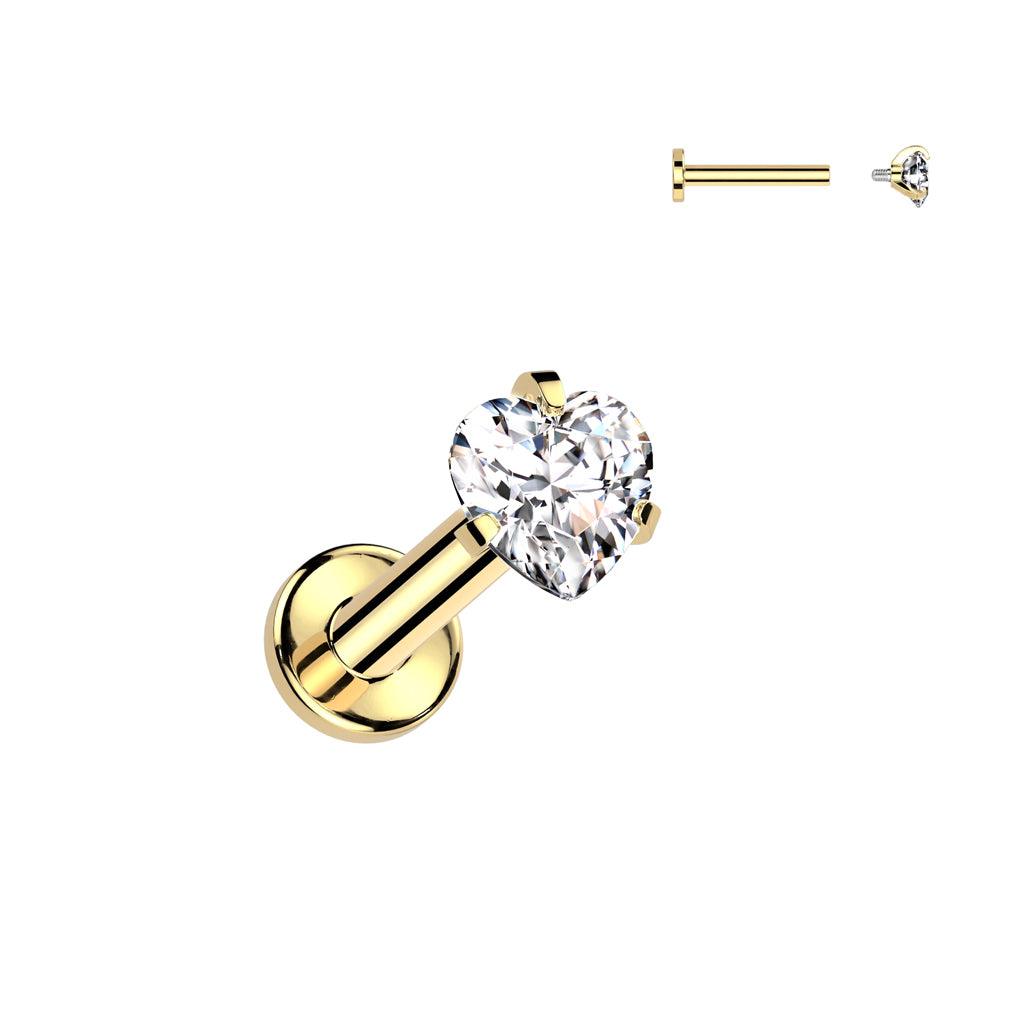 Titanium cartilage jewelry/tragus jewelry, Small Heart CZ Top in Gold