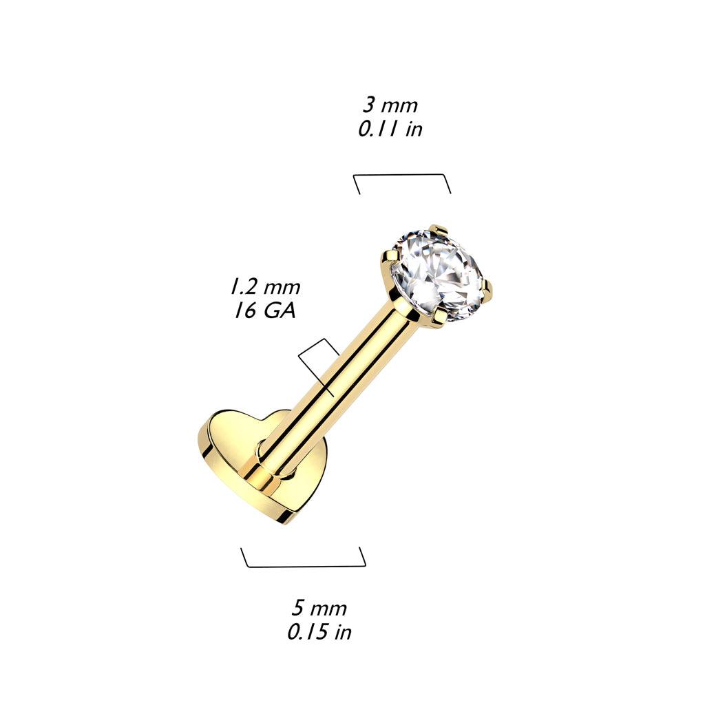 Titanium cartilage jewelry/tragus jewelry, CZ Top in Gold with Heart Base