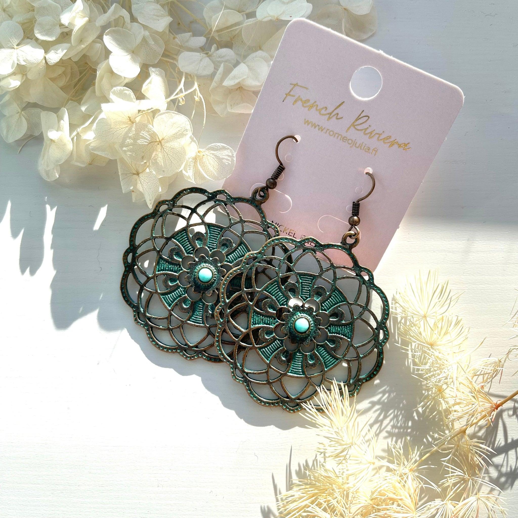 FRENCH RIVIERA|Indigo Bohemian Earrings (antique copper, greenish)