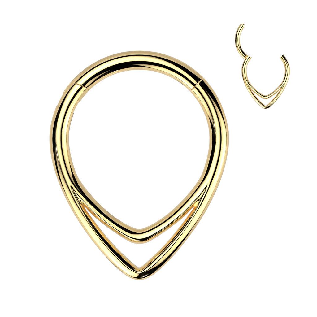 Piercing ring 1.2mm, Titanium Chevron Line Gold -titanium clicker