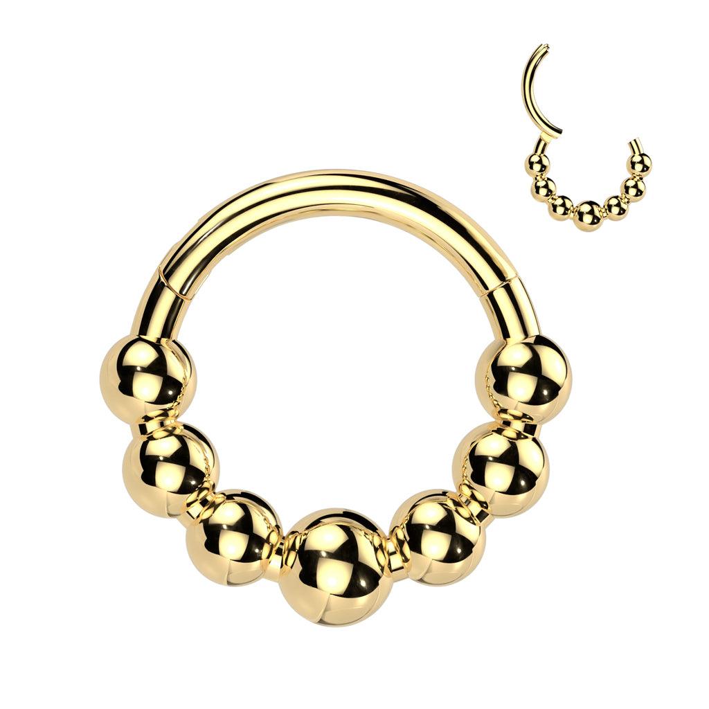 Piercing ring 1.2mm, Gold Titanium Beads Hoop -titanium clicker