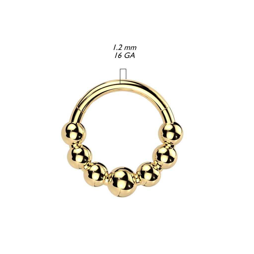 Piercing ring 1.2mm, Gold Titanium Beads Hoop -titanium clicker