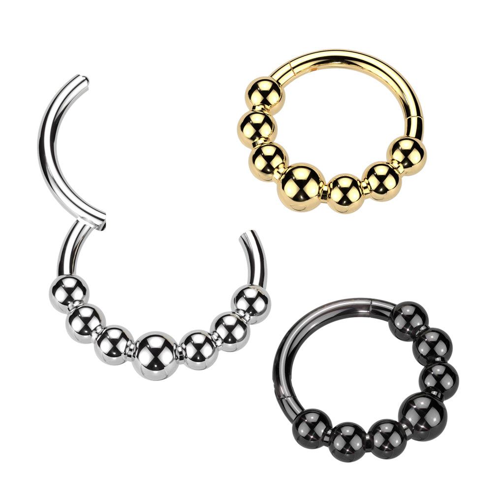 Piercing ring 1.2mm, Gold Titanium Beads Hoop -titanium clicker