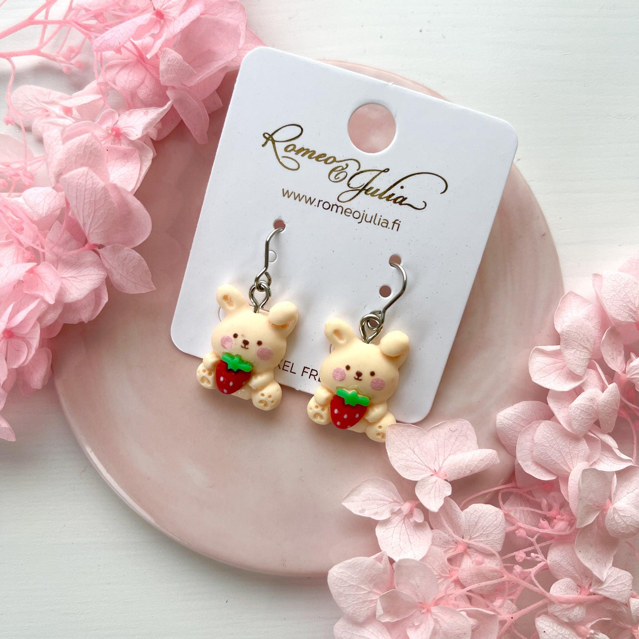 Earrings, Bunny - light peach bunny earrings