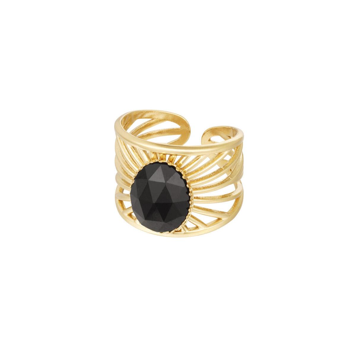 FRENCH RIVIERA | Kay Ring in Black - surgical steel ring with stones