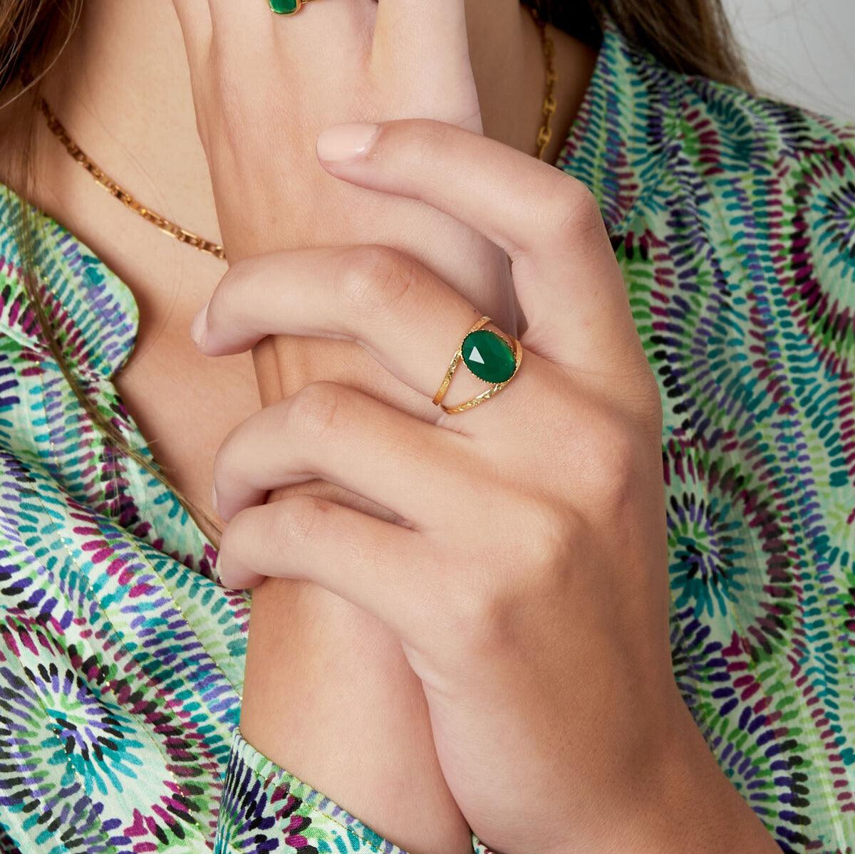 FRENCH RIVIERA | Sina Ring in Green - surgical steel ring with stones