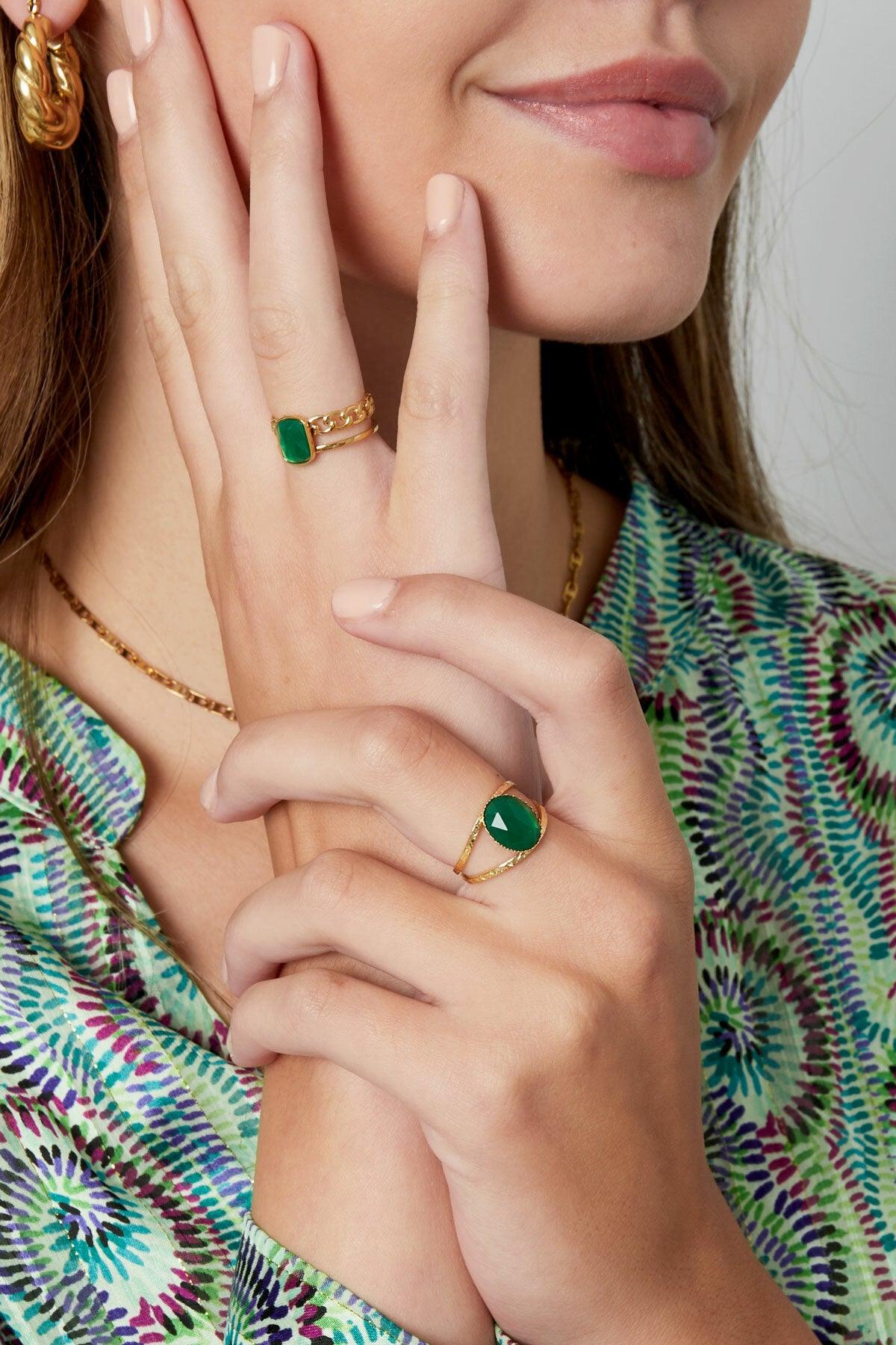 FRENCH RIVIERA | Sina Ring in Green - surgical steel ring with stones