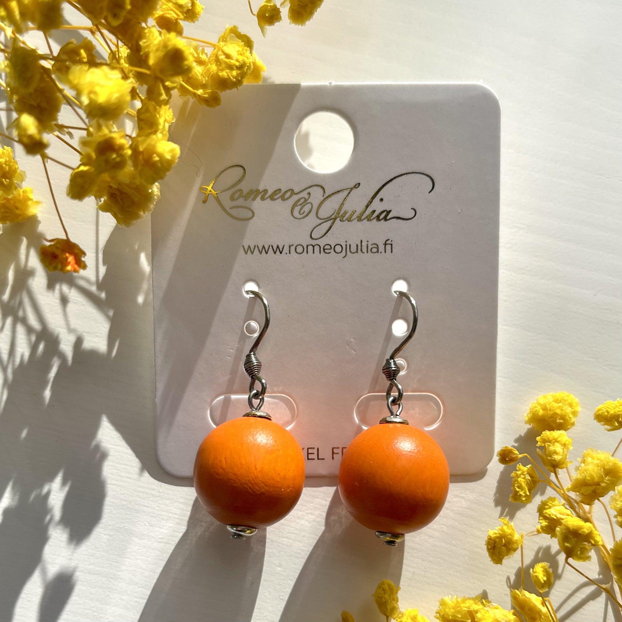 Earrings, Aino (orange birch bead)