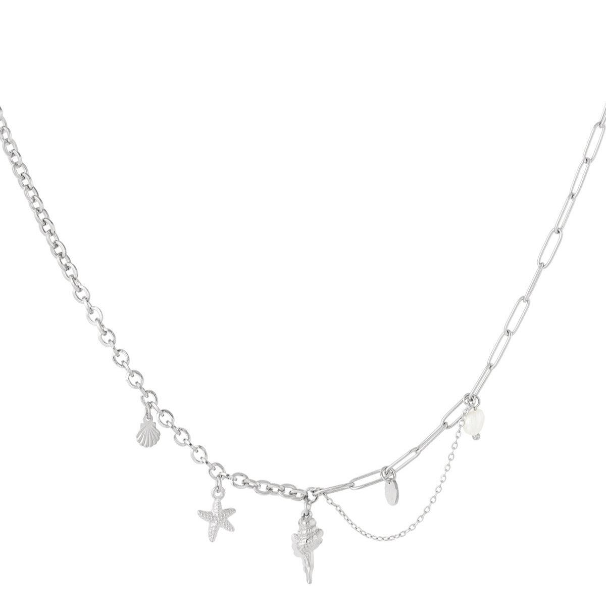 FRENCH RIVIERA|Tahiti Silver surgical steel necklace with seashell decorations