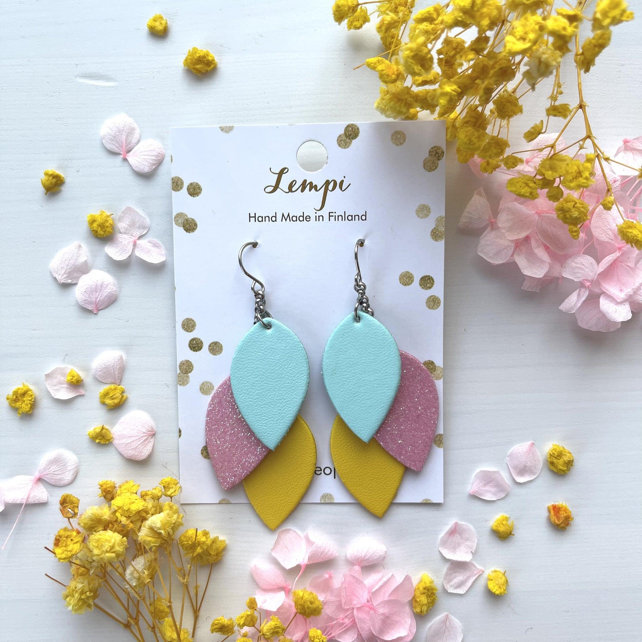 LEMPI® earrings, Little Grain (turquoise-pink-yellow)