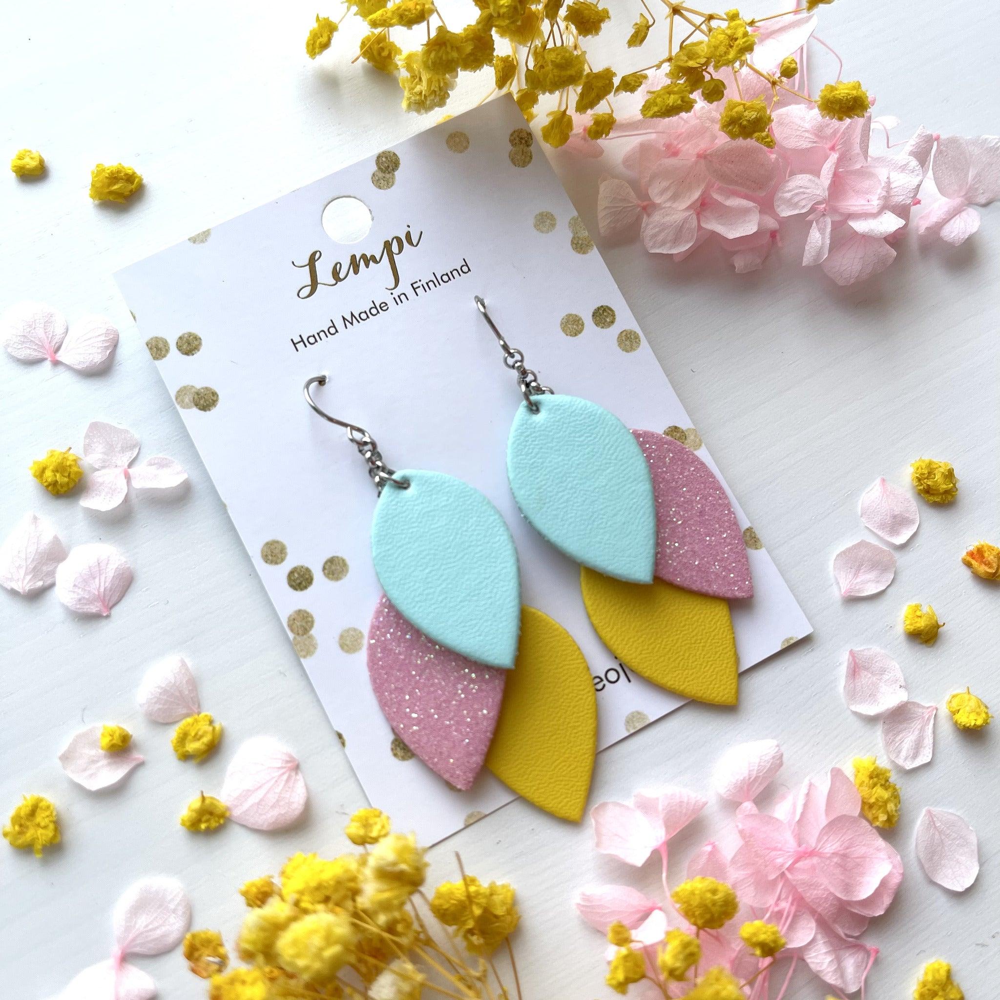 LEMPI® earrings, Little Grain (turquoise-pink-yellow)