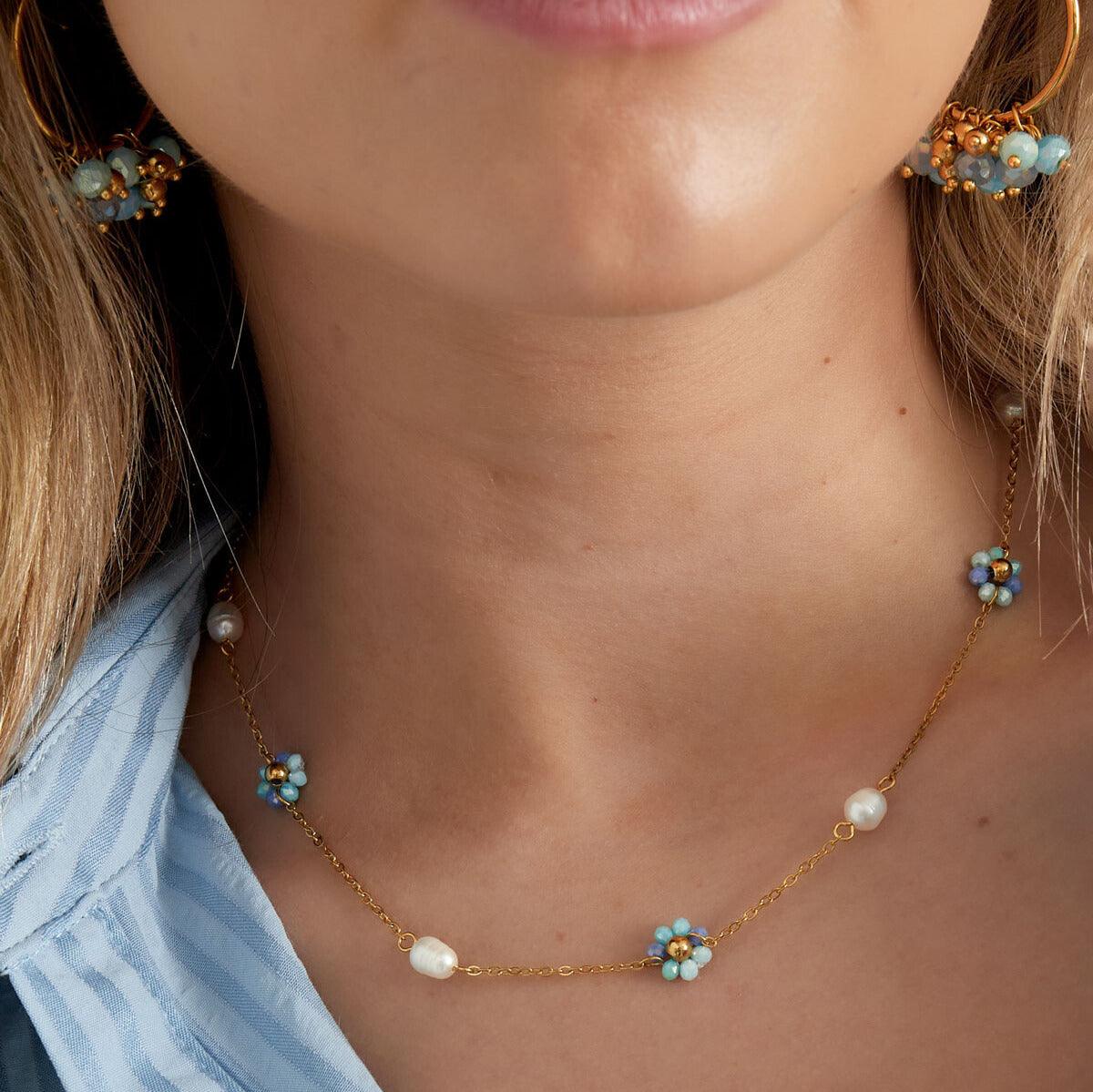 FRENCH RIVIERA | Elisa light blue flower surgical steel necklace