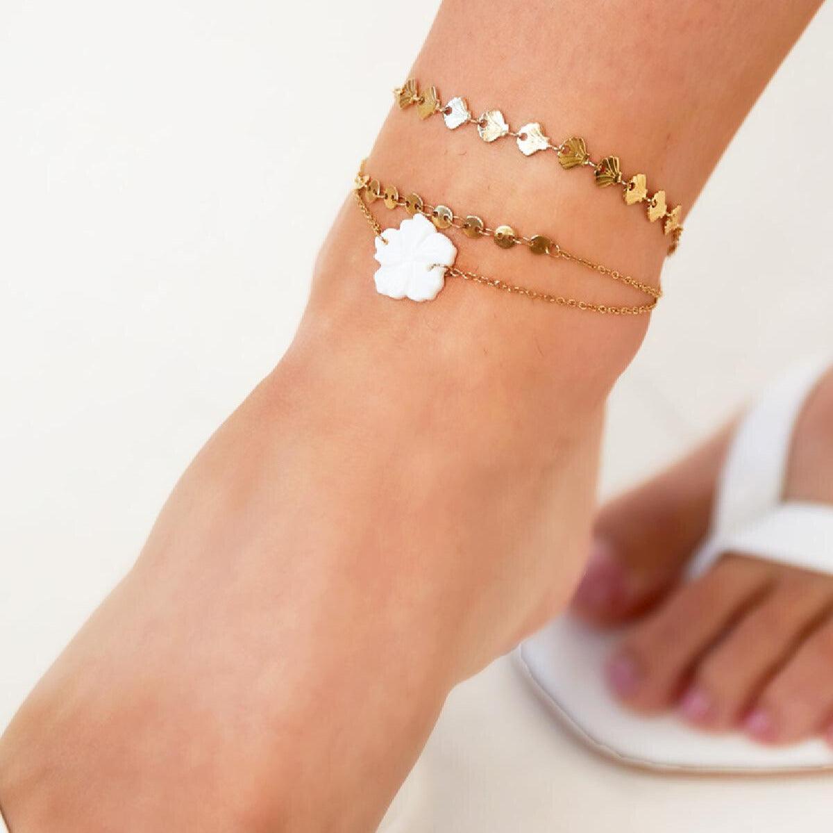 FRENCH RIVIERA | Fleur surgical steel anklet with flower (gold)