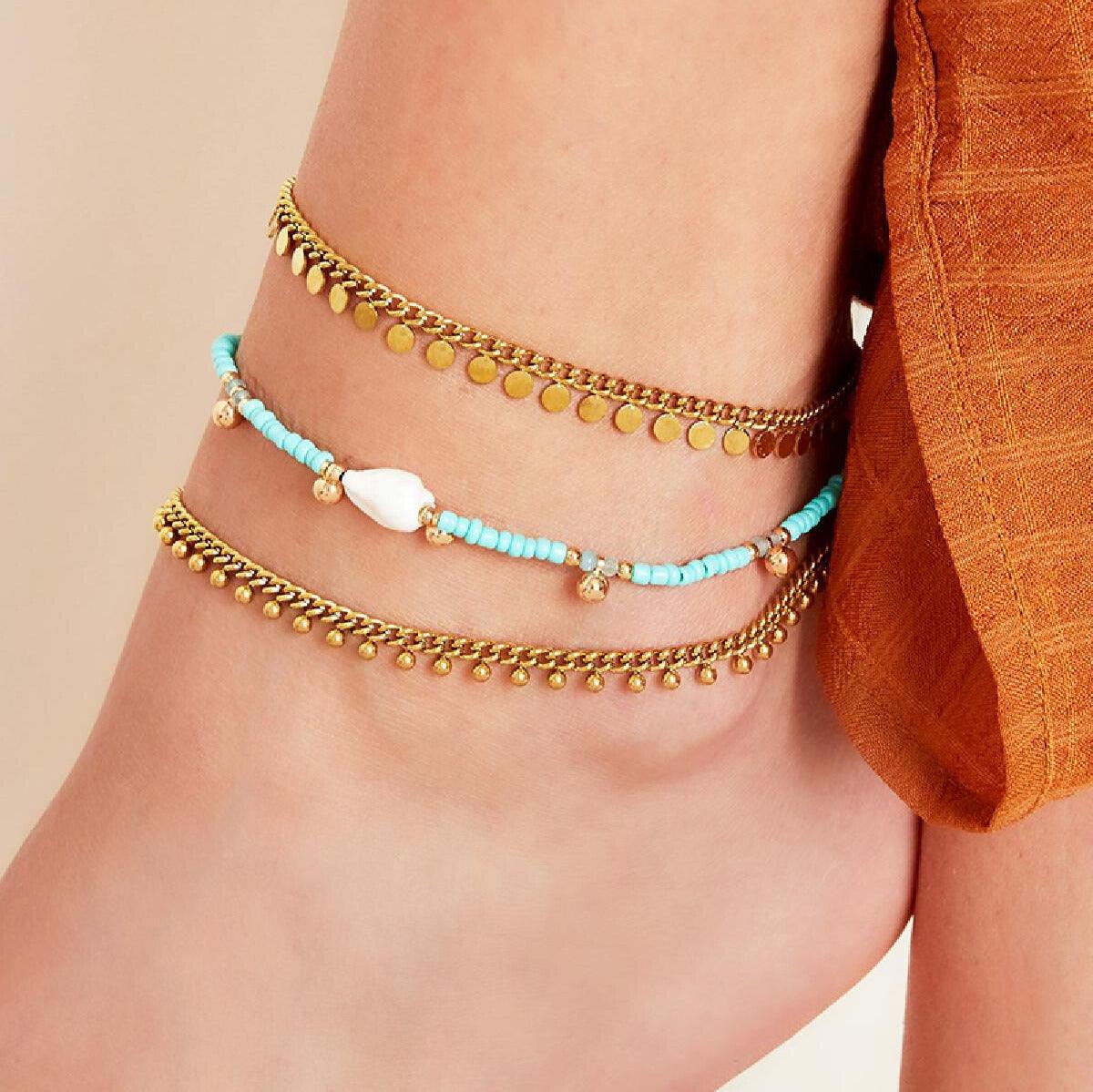 FRENCH RIVIERA | Satine -stoneless surgical steel anklet (gold)