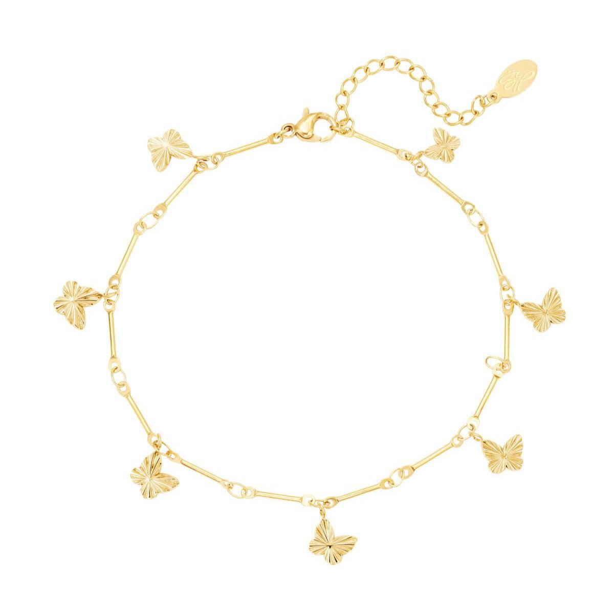 FRENCH RIVIERA | Papillon surgical steel anklet with butterflies (gold)