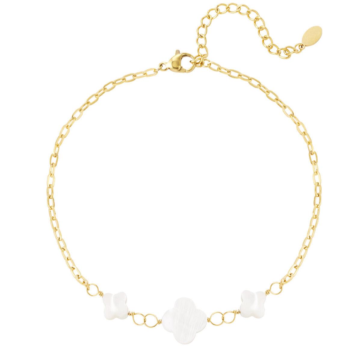 FRENCH RIVIERA | Ailie surgical steel anklet with mother-of-pearl flower (gold)