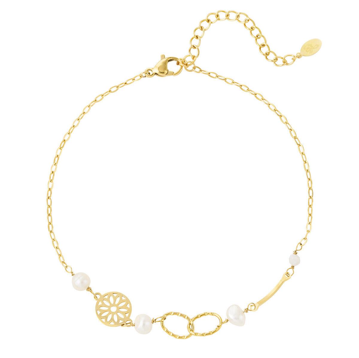 FRENCH RIVIERA | Caressa surgical steel anklet with pearl (gold)