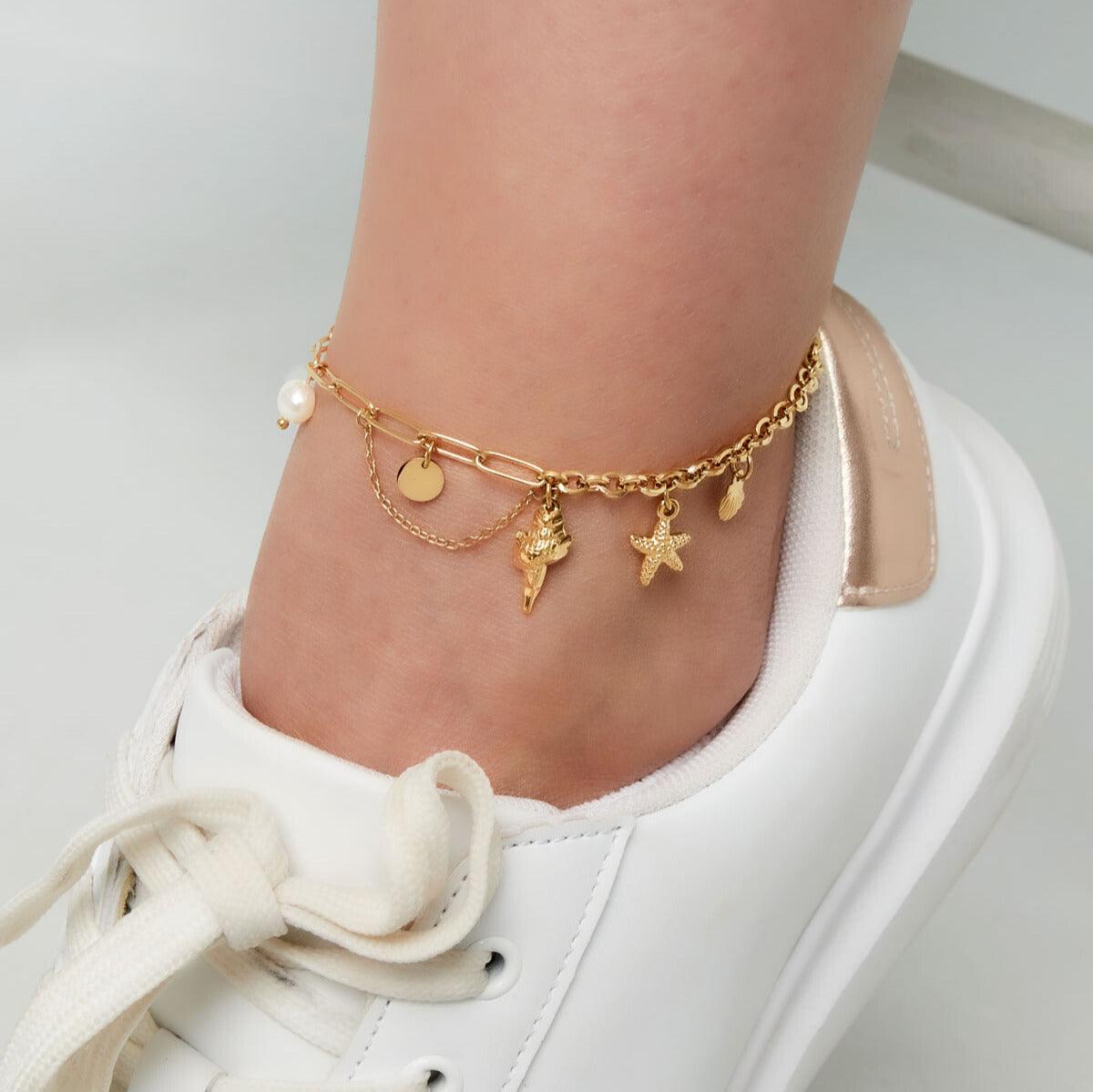 FRENCH RIVIERA | Tahitian surgical steel anklet with mascots (gold)