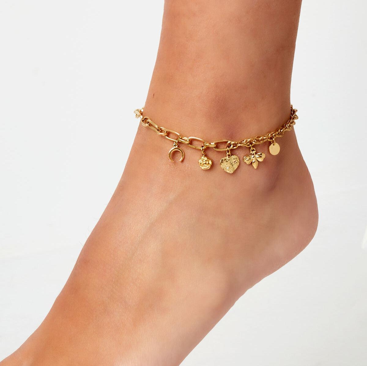 FRENCH RIVIERA | Portofino surgical steel anklet with mascots (gold)