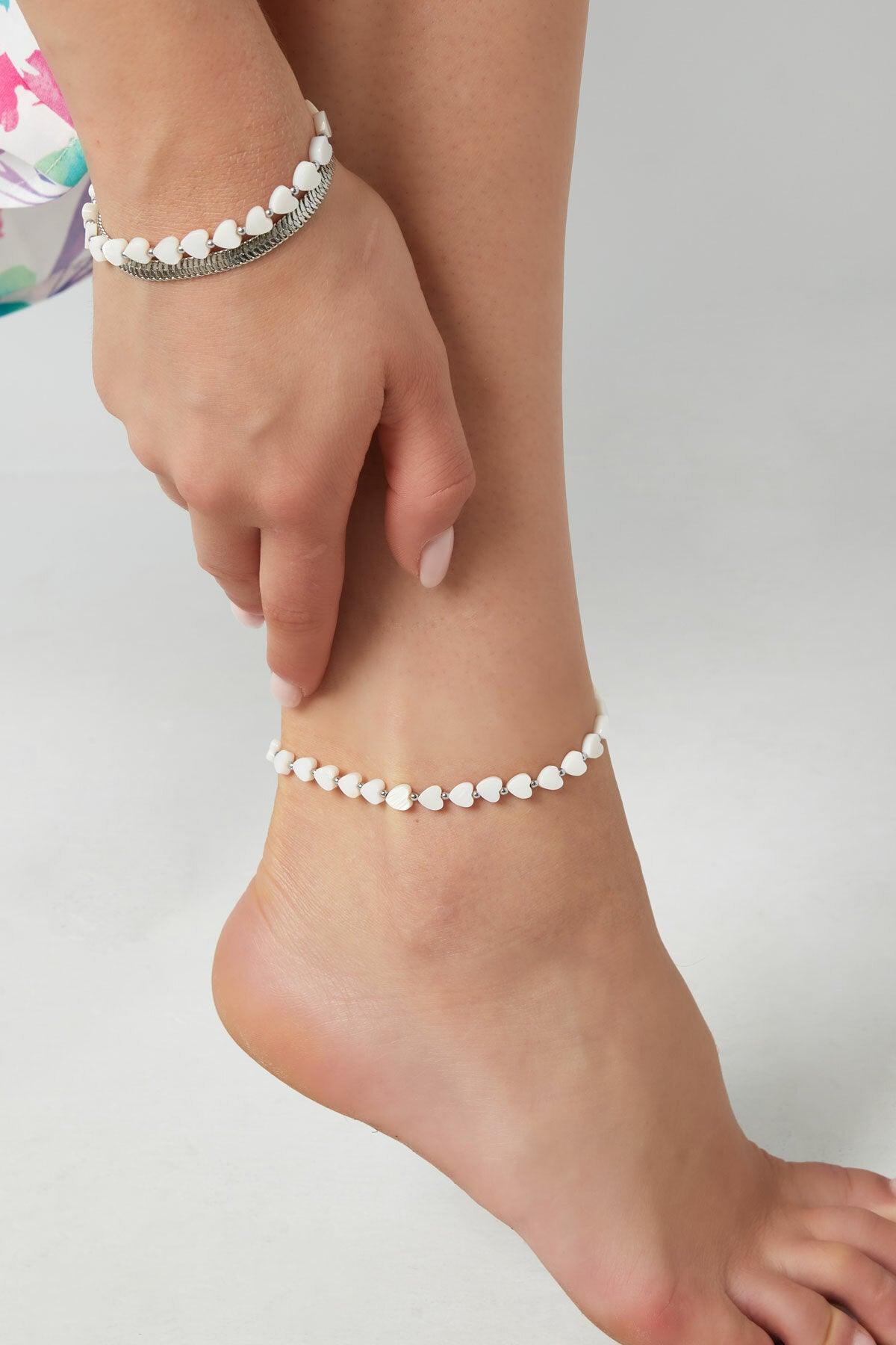 FRENCH RIVIERA | Gaëlle surgical steel anklet with heart (silver)