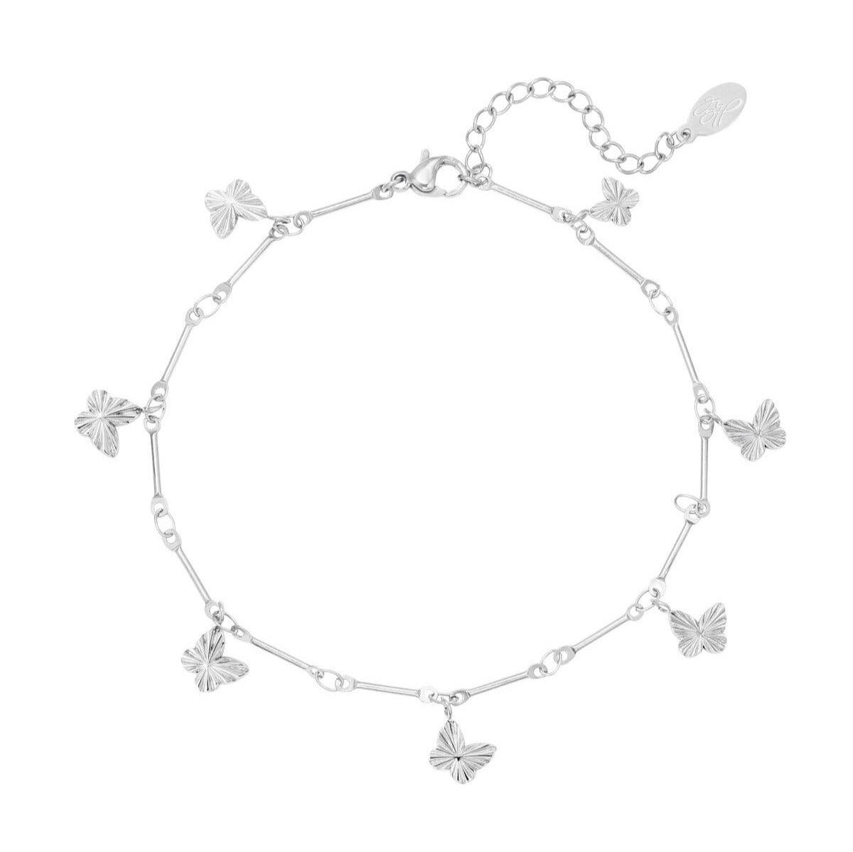 FRENCH RIVIERA | Papillon surgical steel anklet with butterflies (silver)