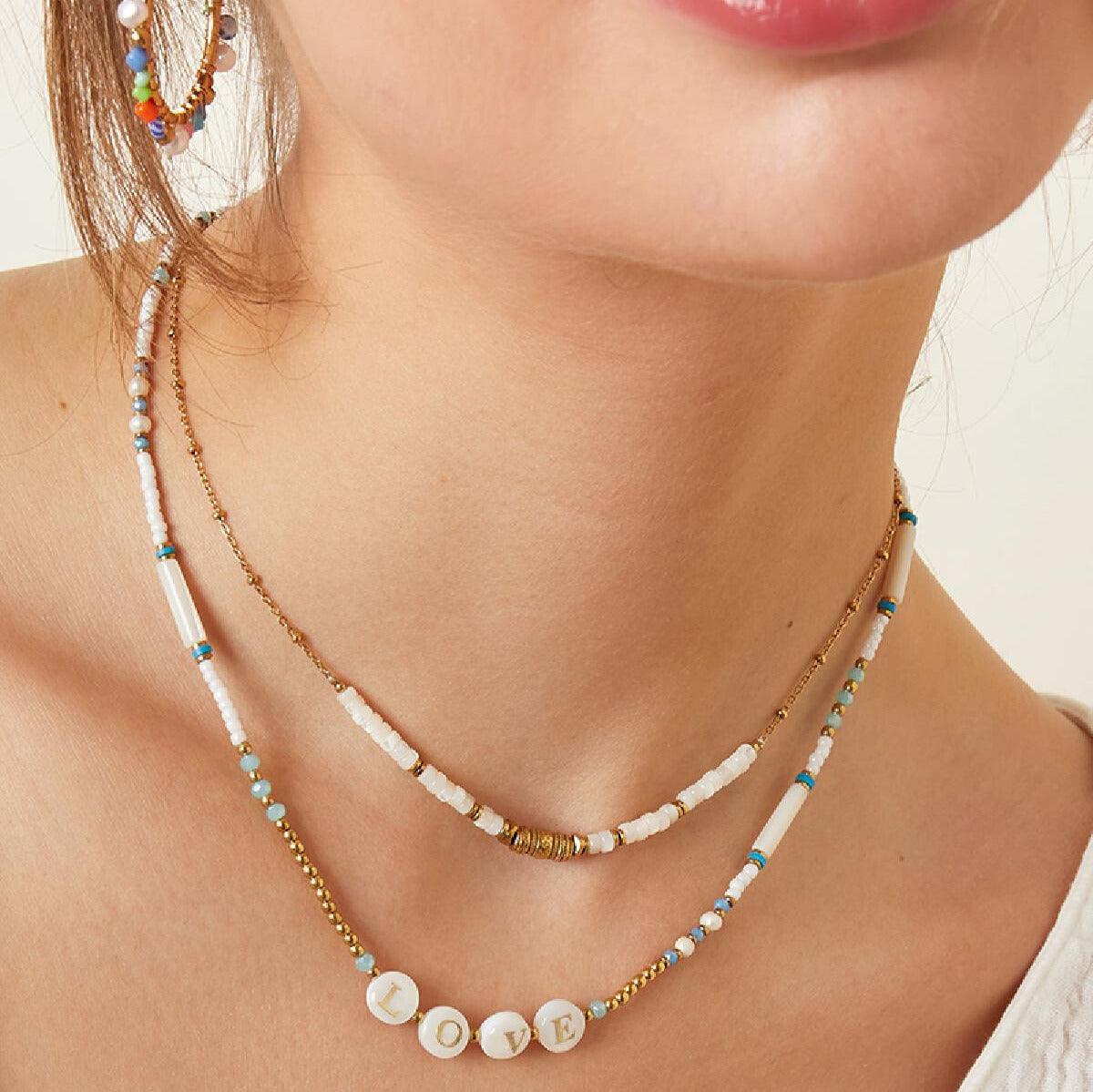 FRENCH RIVIERA | Love -mother-of-pearl &amp; surgical steel necklace