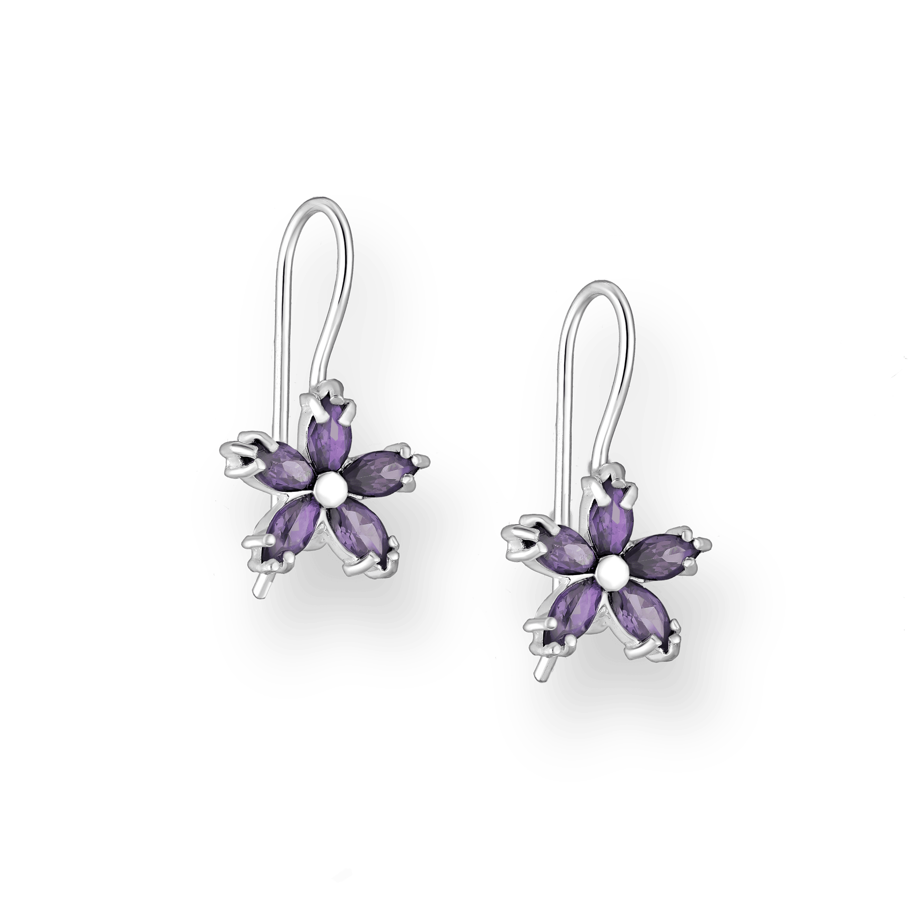 PREMIUM COLLECTION | Flora purple silver earrings with floral decorations 