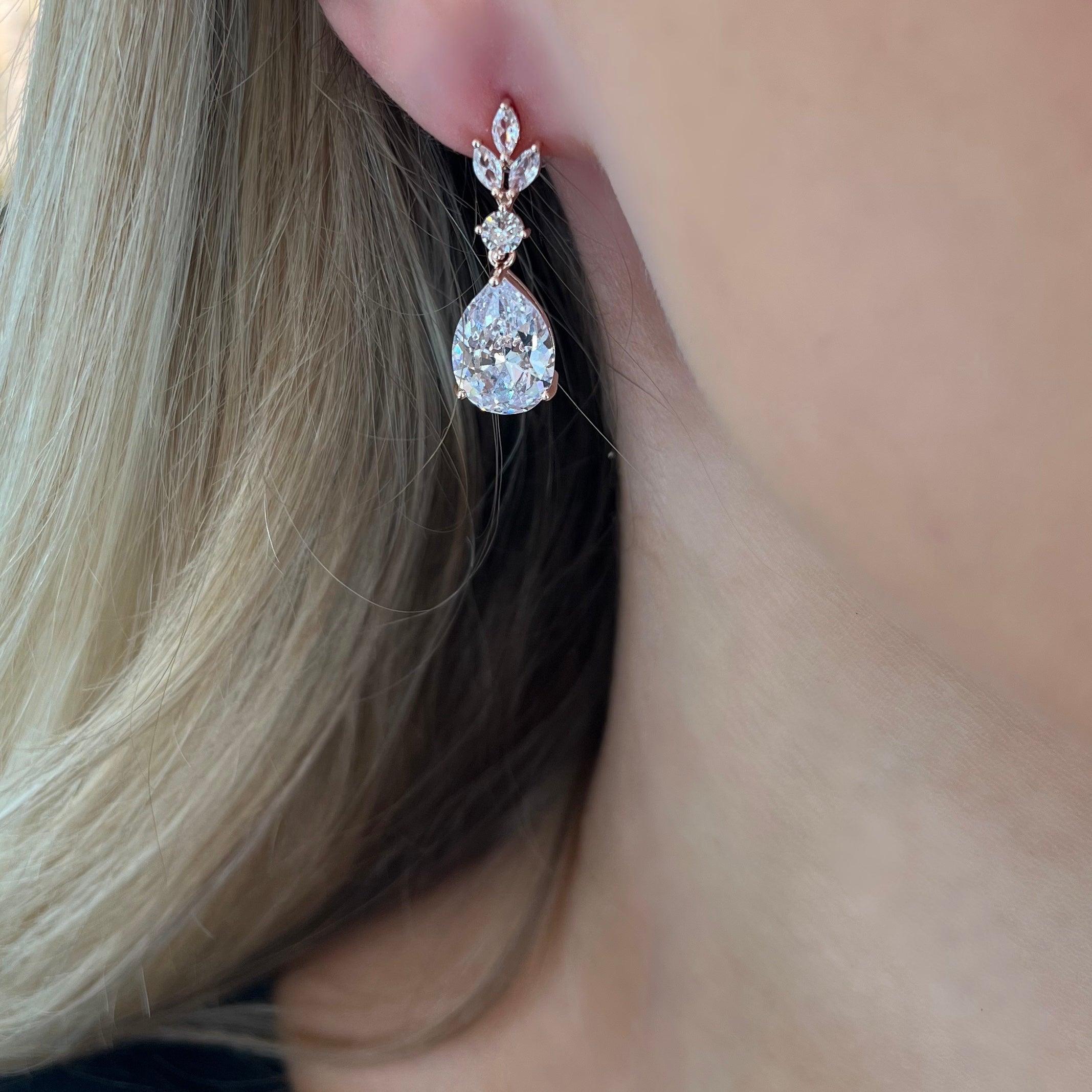 Earrings, ATHENA BRIDAL|Sparkle Teardrop -rose gold-colored drops