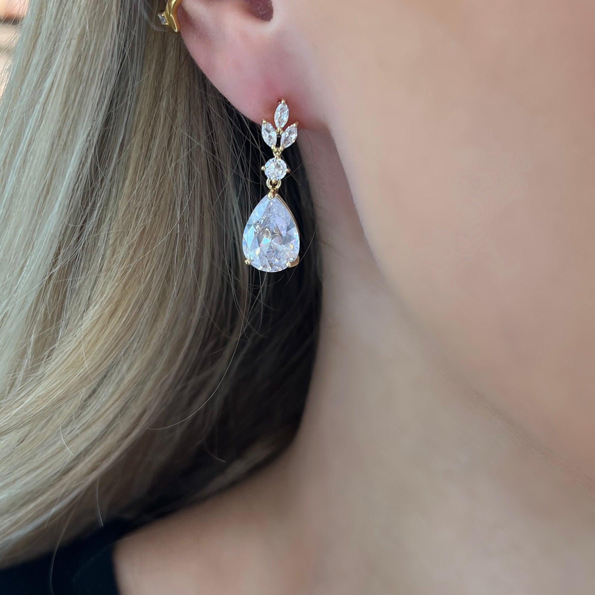 Earrings, ATHENA BRIDAL|Sparkle Teardrop -gold-colored drops