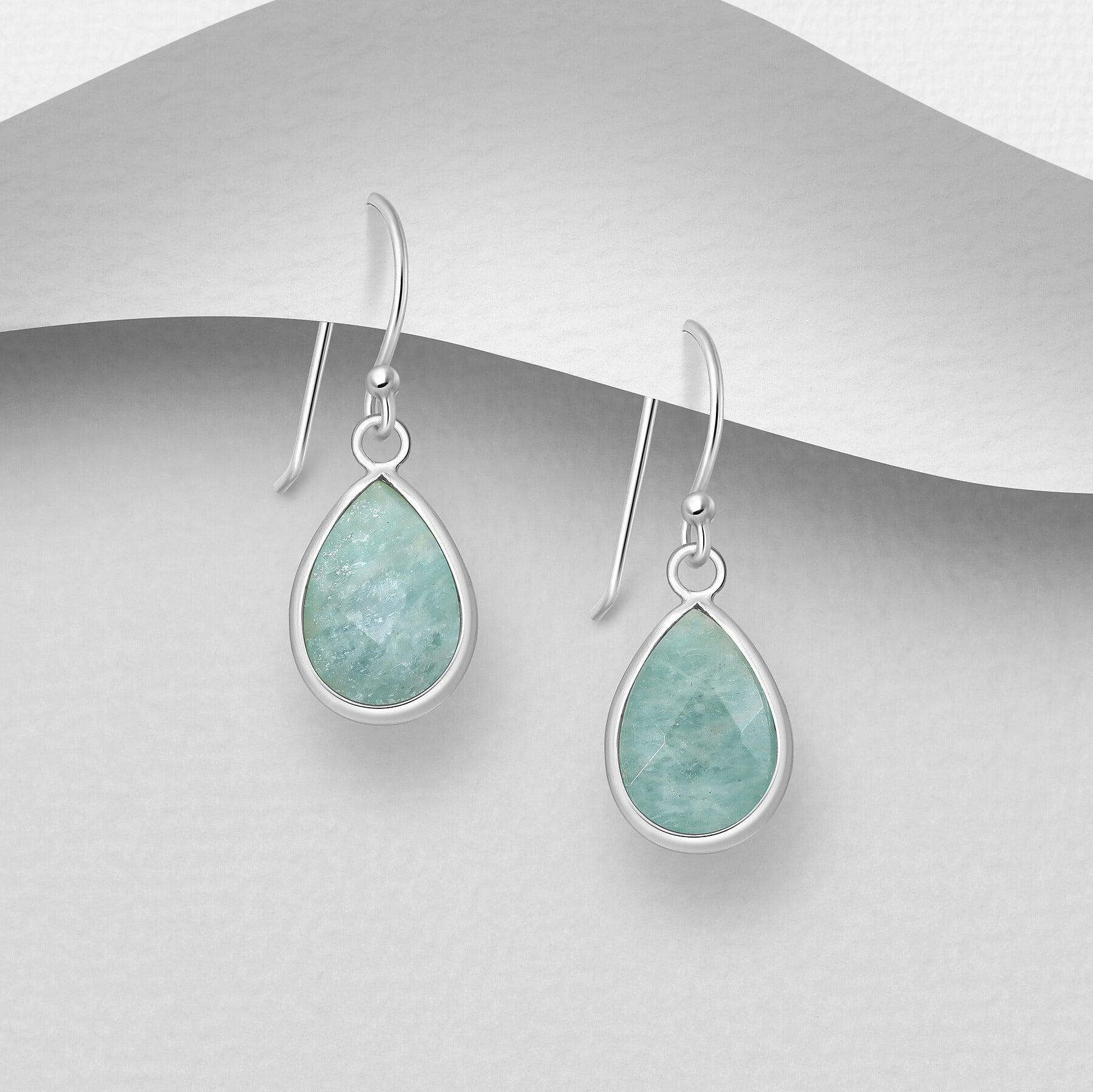 PREMIUM COLLECTION | Beata silver earrings with amazonite drop 