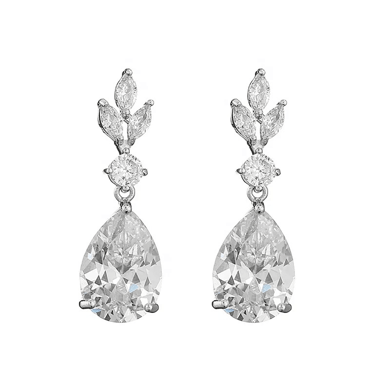 ATHENA BRIDAL, Sparkle Teardrop silver-colored drop earrings