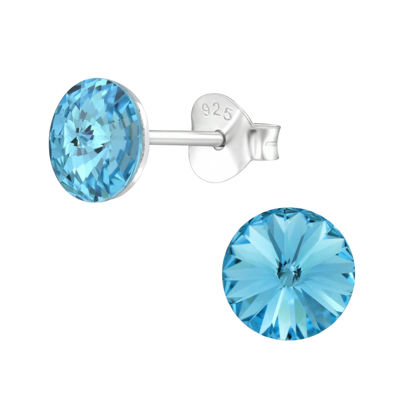 Silver buttons, Carla turquoise round crystal buttons