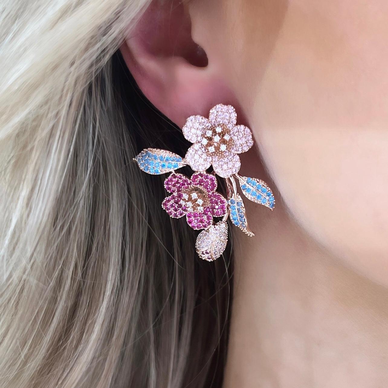 ROMANCE | Midsummer pink crystal flower party earrings