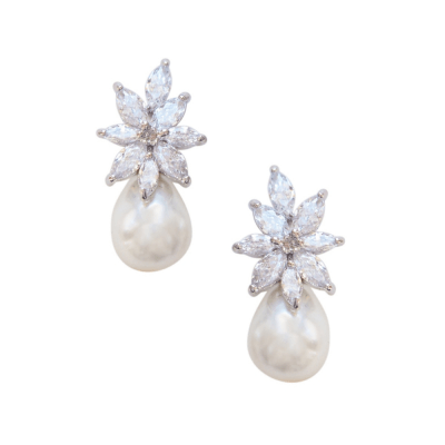 ATHENA BRIDAL | Évelyne crystal-embellished pearl earrings (silver)