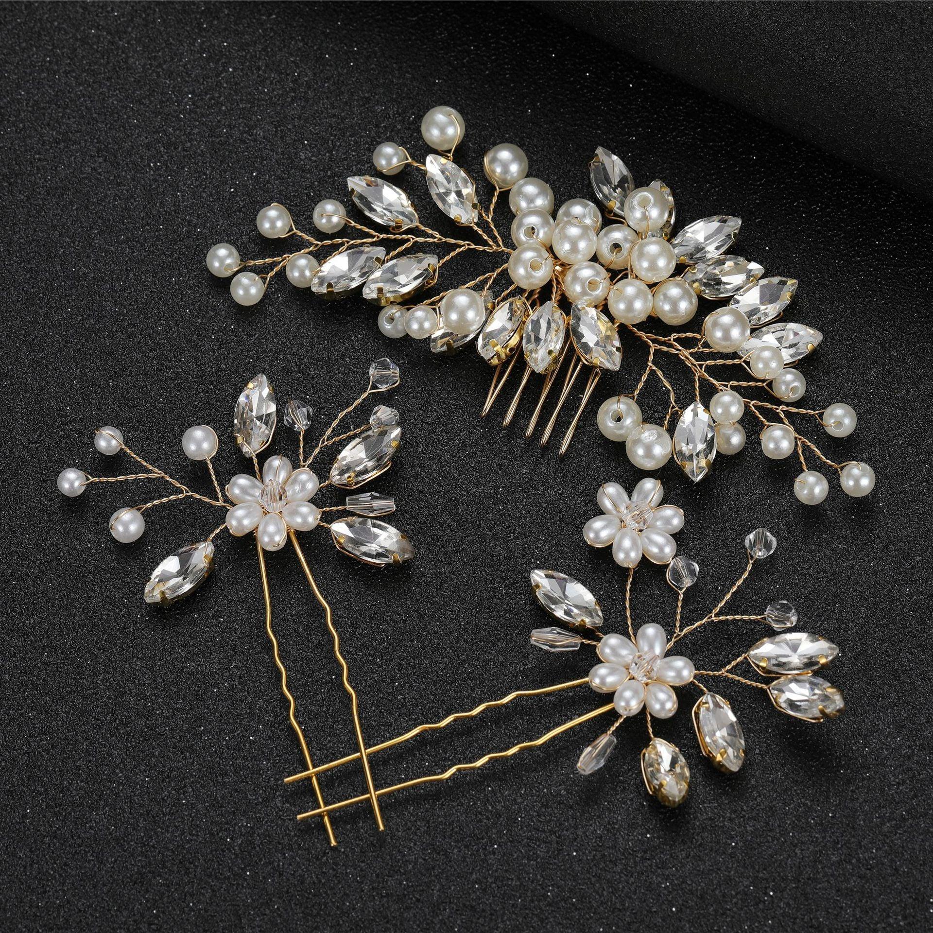 ROMANCE | Angelina gold-tone hair accessory set with pearls