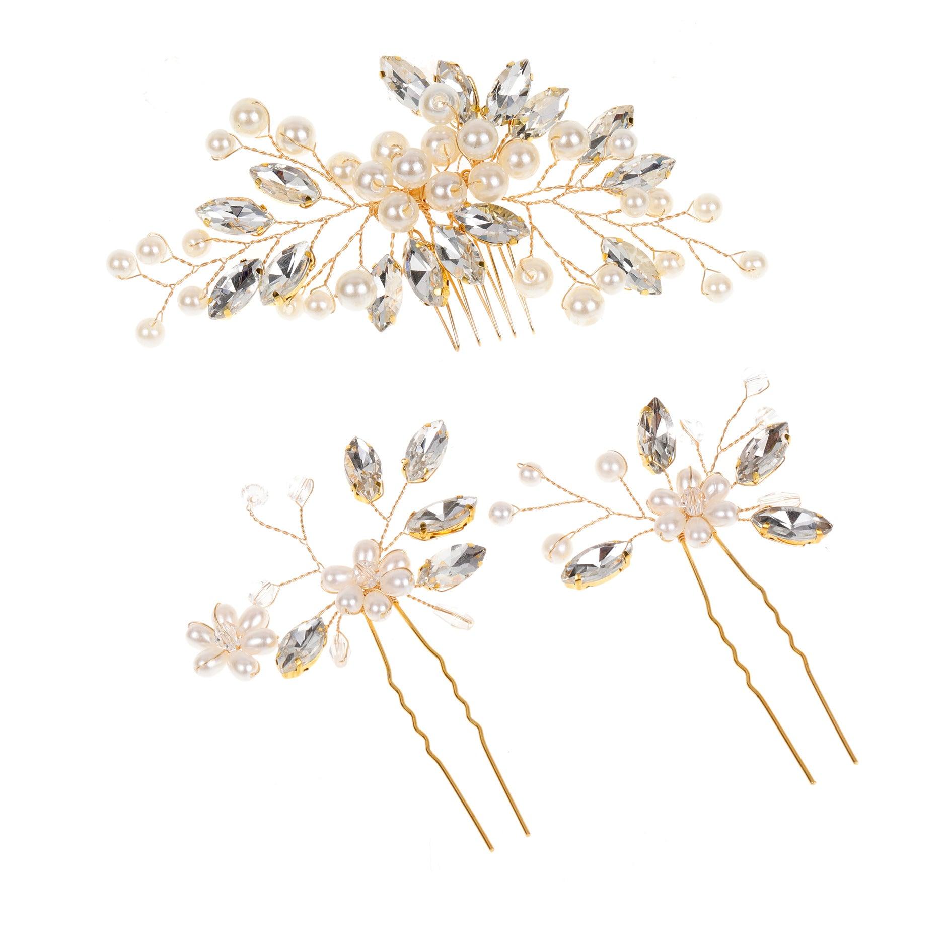 ROMANCE | Angelina gold-tone hair accessory set with pearls